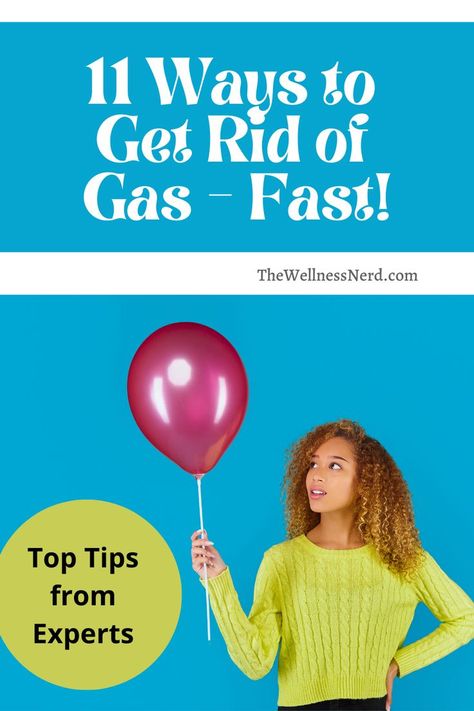 Woman holds a pink balloon against a blue background. How To Help Gas Pains, Remedies For Bloated Stomach And Gas, Trapped Gas In Stomach, Pass Gas Relief, Gas Remedies For Adults, Painful Gas Relief, How To Get Rid Of Gas, Foods That Cause Gas, Gas And Bloat Relief