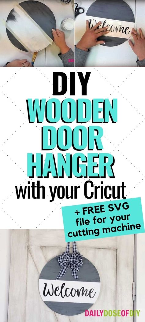 Cricut Projects Wood Rounds, Cricut Round Sign Ideas, Diy Cricut Door Signs, Diy Round Wooden Signs Cricut, Round Welcome Sign Svg Free, Wooden Round Welcome Sign, Diy Wooden Round Sign, How To Hang Round Wood Sign, How To Make A Round Wood Door Sign