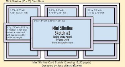 Mini Slimline from 12x12 One Sheet Wonder Template #2 by Jess Crafts Stampin Up Mini Slimline Cards, Mini Slimline Card Sketches, Mini Slimline Card Ideas, Mini Slimline Cards, 12x12 One Sheet Wonder, Jess Crafts, Card Sketches Templates, Dsp Cards, Slimline Cards