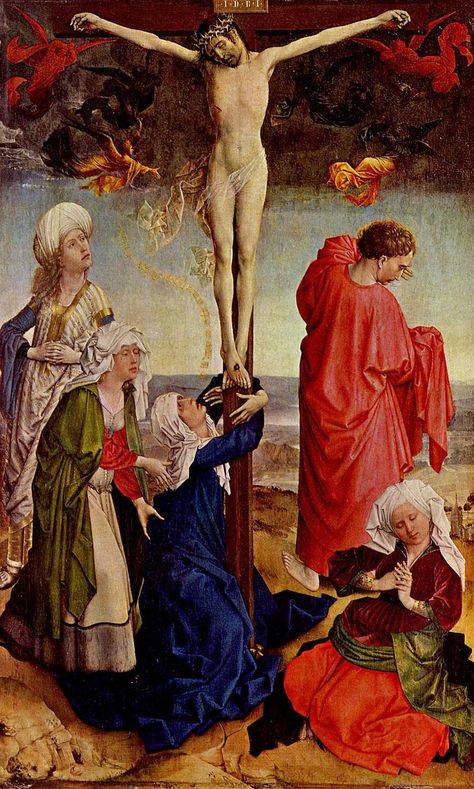 Robert Campin - Wikimedia Commons Crucifixion Art, Robert Campin, Rogier Van Der Weyden, Maria Magdalena, Albrecht Dürer, Baroque Art, The Cross Of Christ, Holy Cross, Blessed Virgin Mary