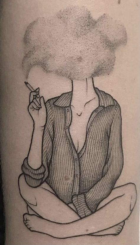 Cloudy Mind Tattoo, Cloudy Tattoos, Head In The Clouds Tattoo, Mind Tattoo, Clouds Tattoo, Cloud Tattoo, Patchwork Sleeve, Sleeve Ideas, Head In The Clouds