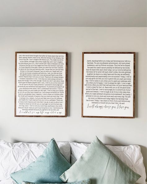 Framed Vows Over Bed, Vow Decorations, Vows Above Bed, Frames Above Bed, Framed Vows, Canvas Above Bed, Vow Art, Artwork Above Bed, Wedding Vow Art