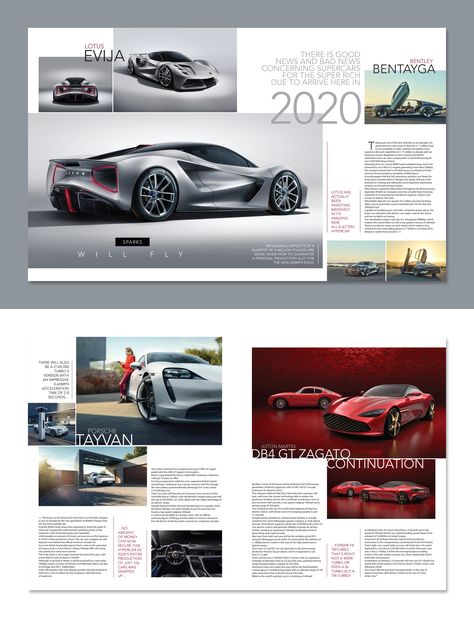 Editorial Design - 2020 Supercars Recent supercars editorial design featuring some of the most expensive arrivals in 2020 #editorialdesign #magazinedesign #supercars Car Magazine Design, Car Magazine Layout, Car Brochure Design, Magazine Cover Layout, Catalog Design Layout, Instagram Grid Design, 잡지 레이아웃, Brochure Design Creative, Editorial Design Layout