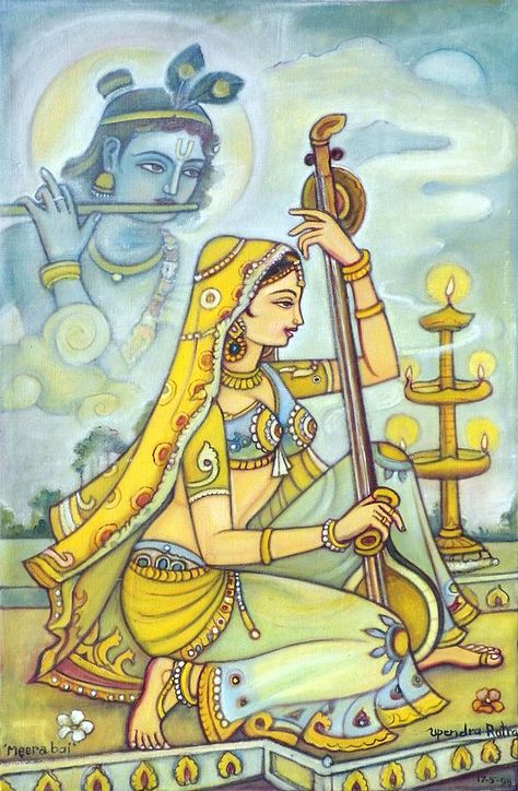 Meerabai Greeting Card by Upendra Ratra Mira Bai, Meera Bai, Pencil Colours, Radha Krishna Painting, Village Drawing, Indian Traditional Paintings, Dhoti Saree, Butterfly Art Painting, Indian Art Gallery