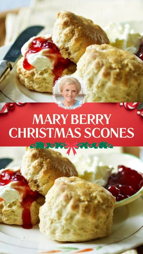 Mary Berry’s Christmas Scones are made with self-raising flour, baking powder, caster sugar, butter, eggs, and a little milk, with optional sultanas. This traditional Mary Berry’s Christmas Scones recipe creates a delicious treat that takes about 25 minutes to prepare and can serve up to 16 people. Mary Berry's Scones, Mary Berry Blue Cheese And Cranberry Mini Scones, Best Scones Recipe Ever Uk, Mary Berry Scones Recipe, British Scones Recipe Mary Berry, British Scones Traditional, Christmas Morning Scones, Christmas Cooking Savoury, Mary Berry Christmas Recipes