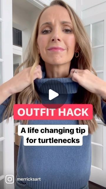 Merrick White / Style Educator on Instagram: "OUTFIT HACK: It’s sweater season…are you wearing your turtlenecks the right way?? This hack is LIFE CHANGING, right?! 🤯 My sweater is old from Everlane, but comment with the word LINK and I’ll DM links to some similar ones! And big shoutout to the queen bee @maryorton for teaching me this hack years ago 🙏🏼 #getdressedwithmerrick" How To Style A High Neck Sweater, Necklaces With Turtlenecks, How To Style A White Turtleneck, Tucked In Sweater Outfit, Turtleneck Under Sweatshirt, Turtleneck Under Sweatshirt Outfit, Chunky Turtleneck Sweater Outfits, Turtle Neck Sweater Outfits, Sweater Turtleneck Outfit