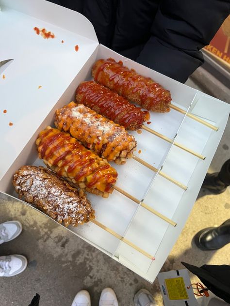 Hot Dog Aesthetic, Korean Hotdogs, Korean Corn Dog Aesthetic, Korean Hot Dogs, Halloween Hoedown, Hot Cheeto Korean Corn Dog Recipe, Hot Cheetos Korean Corn Dog, Korean Mozzarella Corn Dog, Korean Hot Dog Street Food