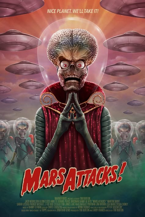 Mars Attack, Attack Movie, 90's Vibes, Mars Attacks, Fiction Movies, Aliens And Ufos, Horror Movie Art, Pierce Brosnan, Movie Poster Art