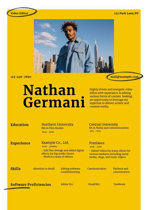 Video editor resume template, editable design | premium image by rawpixel.com / audi Cv Creative, Central University, Graphic Design Resume, Film Studies, Resume Design Template, Best Resume, Resume Tips, Cv Template, Resume Design