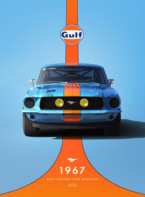 1967 Ford Mustang Race Car in Custom Gulf Livery Gulf Racing Livery, Classic Cars Graphic Design, Vintage Race Poster, Super Car Poster, Race Car Design Graphics, Gulf Wallpaper, Race Cars Aesthetic, Racing Graphic Design, Retro Racing Poster