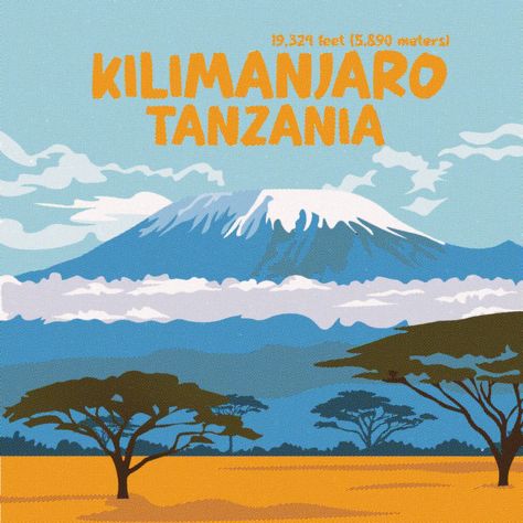 Did you know? Mt Kilimanjaro is the tallest free standing mountain in the world. Mt Kilimanjaro has three volcanic cones, Makenzie, Shira and Kibo. The first person who made the successful journey up Mount Kilimanjaro was Hand Meyer in 1889. #kilimanjaro #illustrationartists #tanzania🇹🇿 #digitalart Adventure Illustration, Mt Kilimanjaro, Tanzania Safari, Mount Kilimanjaro, Sun Illustration, Africa Destinations, Safari Travel, Safari Adventure, Animal Habitats