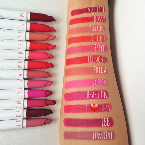 Colourpop Lippie Stix Swatches; love for Bossy, Clique, and Frenchie. Colourpop Lippie Stix, Colourpop Cosmetics, Lipstick Swatches, Colour Pop, Makeup Swatches, Lip Art, Lipstick Makeup, Makeup Goals, Makeup Brands