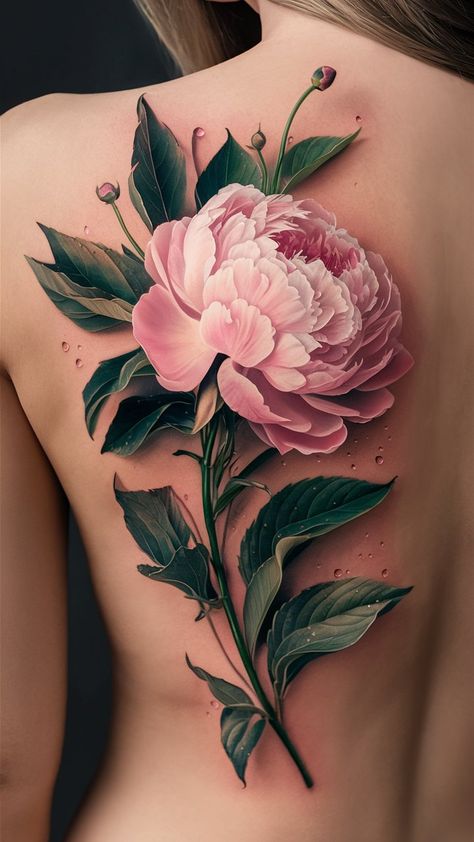 Embrace the beauty of nature with this stunning pink peony tattoo! 🌺 This design captures the lush, full blooms of the peony, symbolizing romance and prosperity. The soft pink hues radiate warmth and femininity, making it a perfect choice for those who cherish grace and elegance. With intricate detailing that brings each petal to life, this tattoo transforms the skin into a canvas of floral artistry, celebrating both beauty and growth. 🌿✨ #PeonyTattoo #FloralArt Peony Tattoo Color Cover Up, Peony Tattoo On Back, Flower Tattoos On Black Women, Colour Peony Tattoo, Pink Peonies Tattoo, Peonie Tatoos, Peony Tattoo Back, Flower Tatoos Woman, Dark Peony Tattoo