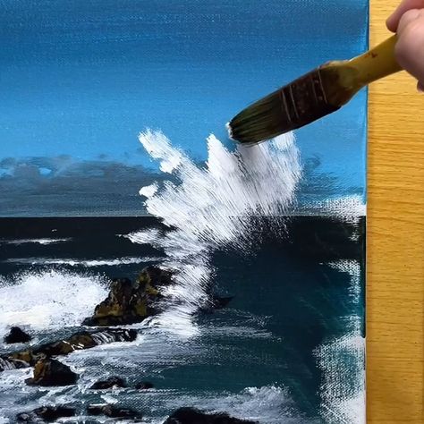 Crashing Waves Acrylic Painting | art, art of painting | Crashing Waves Acrylic Painting #art #painting #acrylicpainting | By Joony art How To Paint Crashing Waves, Waves Acrylic Painting, Joony Art, Waves Painting, Art Of Painting, Painting In Acrylic, Acrylic Tutorials, Painting Water, Wave Painting