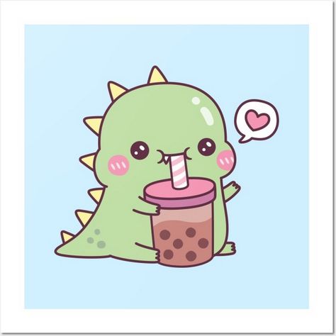 Dive into Sweetness: Kawaii Animals Stickers Boba Painting, Cute Dragon Art, Boba Tea Art, Kawaii Dino, Kawaii Doodle, Funny Illustrations, Animals Stickers, Creative Clips Clipart, Boba Pearls