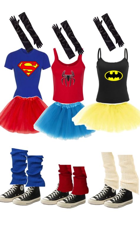 Spiderman And Batman, Spiderman Halloween Costume, Superhero Halloween Costumes, Superman Spiderman, Batman Halloween, Trio Costumes, Halloween Duos, Superman And Spiderman, Superman Costumes