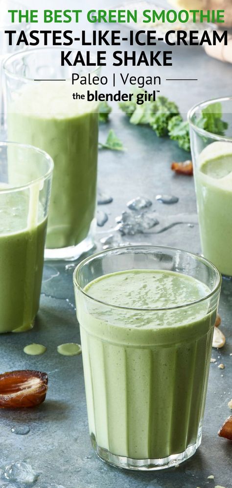 Kale Juice Recipes Blender, Keto Kale Smoothie, Keto Smoothy, Vegan Beverages, Smoothie Kale, Food Smoothies, Kale Smoothie Recipes, Breakfast Drinks, Detox Foods