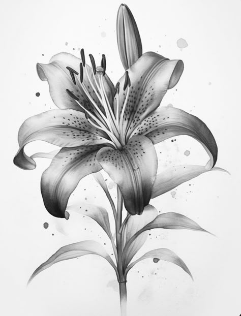 Fire Lily Drawing, Stargazer Lily Tattoo Black And White, Tigerlily Drawing, Stargazer Lily Tattoo, Lilium Flower, Lillies Tattoo, Fire Lily, Lilies Drawing, Lily Flower Tattoos