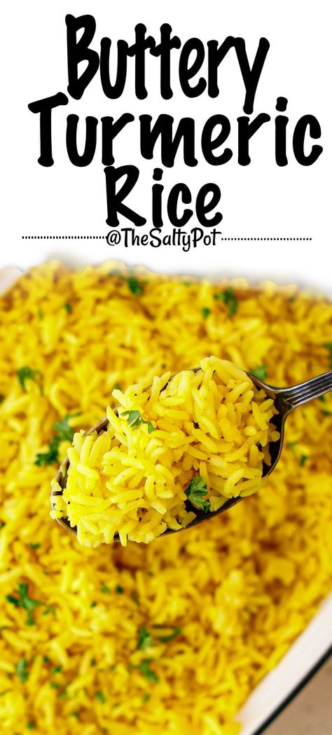 This turmeric rice recipe brings a fragrant, buttery flavor with sautéed onions and garlic, creating a golden side dish that's both simple and flavorful. Perfect for pairing with your favorite mains and you can have it on the table within 25 minutes! Yellow Turmeric Rice, Yellow Curry Rice Recipes, Homemade Yellow Rice Recipe, How To Make Yellow Rice, Homemade Yellow Rice, Corn Rice Recipe, Rice Turmeric, Turmeric Rice Recipe, Tumeric Rice