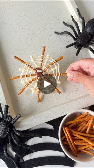 1.7K views · 1.2K reactions | Easy Spiderweb Pretzels🕷️  These are super easy to make and who doesn’t love the salty and sweet combo!  All you need is pretzels and chocolate, I used a piping bag but you could always use a ziplock bag if you don’t have piping bags!  You can do the classic spider web design but it’s easier and quicker just to spiral the chocolate like I do in the video  Send this to your friends who love spooky season and check out my other Easy Halloween Treat ideas for more inspo!  #halloweentreats #halloweenideas #chocolatecoveredpretzels #chocolatecovered #chocolatedipped #halloweenpartyideas #halloweensnacks #halloweenfood #halloweeninspiration  Halloween food, Halloween treats, Halloween treat, chocolate covered pretzels, Halloween food, Halloween snacks, Halloween pa Halloween Chocolate Covered Treats, Halloween Candy Bag Ideas, Pretzel Spider Webs, Pretzels Halloween, Pretzels And Chocolate, Chocolate Covered Pretzels Halloween, Halloween Treat Ideas, Entertaining Desserts, Chocolate Spiders