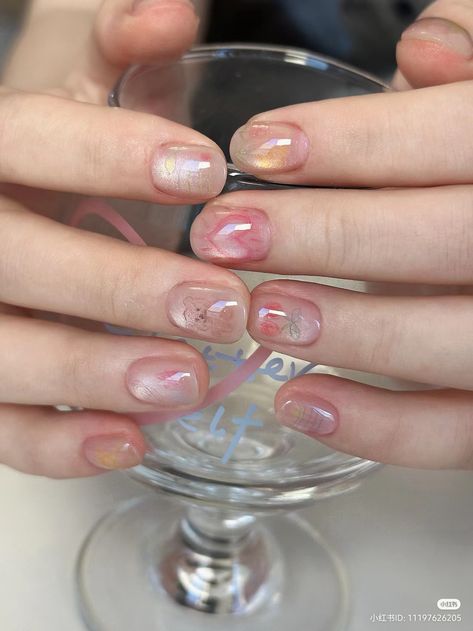 Aesthetic Jelly Nails, Jelly Nail Art, Watercolor Nail Art, Douyin Nails, Jelly Nail, Water Color Nails, Nude Nail, Jelly Nails, Nude Nails