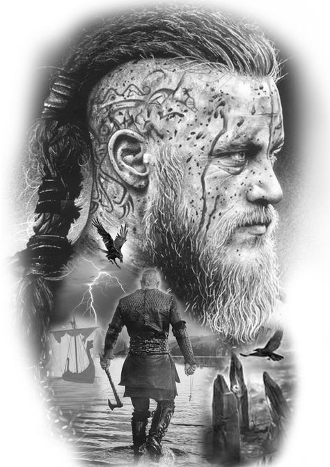 Viking ragnar Ragnar Lothbrok Tattoo, Viking Drawings, Slavic Tattoo, Ragnar Vikings, Persian Tattoo, Arte Viking, Viking Tattoo Sleeve, Chicano Tattoos Sleeve, Egyptian Tattoo Sleeve