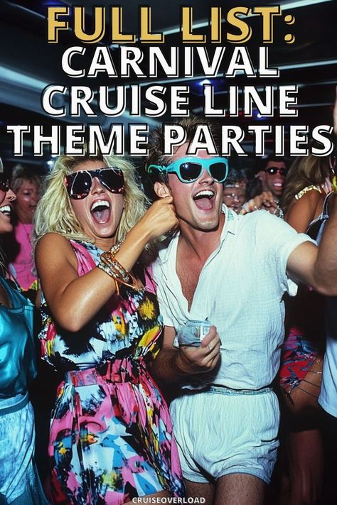 Carnival Cruise Line has just announced an exciting new lineup of theme parties for 2024! From 80s Rock and Glow to White Hot Nights, get ready to pack your best outfits for a cruise filled with unforgettable fun. 🚢 Discover what’s in store and start planning your ultimate party-at-sea adventure today! Cruise Night Club Outfits, 80s Cruise Outfit, Group Cruise Ideas, Cruise Themed Party Ideas, Glow Party Outfit, Cruise Theme Parties, Motown Party, 80’s Rock, White Party Outfit