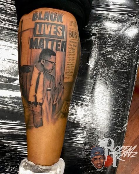 Roc’Em on Instagram: “BLACK LIVES MATTER‼️ #rocemtattz🔥💉 #inkstudio #tattoo #ink #tattoos #bnginksociety #blacklivesmatter #malcomx #martinlutherking #mlk…” Malcom X And Martin Luther King Tattoo, Black Activist Tattoos, Malcom X Tattoo Stencil, Malcom X Tattoos, Mlk Tattoos, Black Pride Tattoo, Blm Tattoo Ideas, Malcolm X Tattoo, Black Lives Matter Tattoo