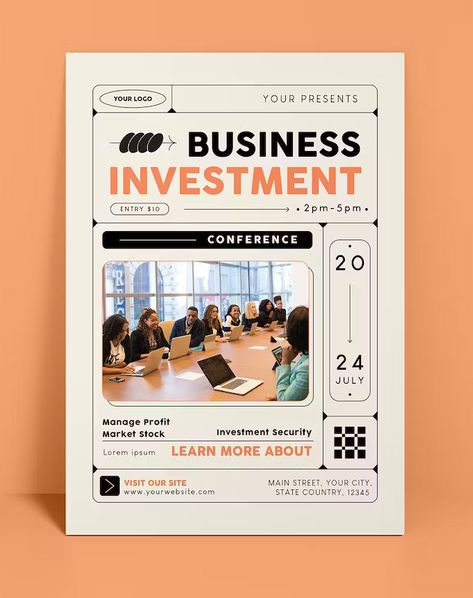 Business Investment Flyer Template PSD Informative Flyer Design, Company Flyer Design, Webinar Announcement Design, Flyers Template Design, Networking Event Flyer, Flyer Ideas For Business, Business Cover Design, One Page Brochure Design, Flyer Design Corporate