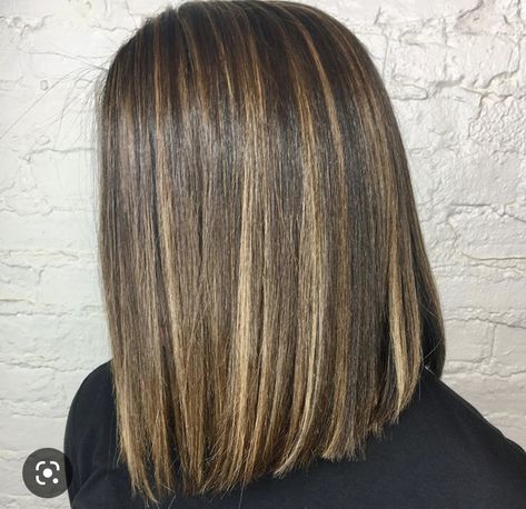 Lob With Caramel Highlights, Brown Highlighted Bob, Spring Hair Color Ideas For Brunettes Straight, Hair Highlights For Short Hair, Highlights On Dark Hair Straight, Caramel Highlights Bob, Straight Dark Brown Hair With Highlights, Straight Brunette Hair With Highlights, Straight Brown Hair With Highlights