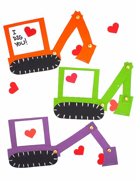 Dinosaur Valentine Cards, Construction Valentines, Truck Crafts, Dinosaur Valentines, Transportation Crafts, Elephant Crafts, Valentine Craft, Construction Paper Crafts, Construction For Kids