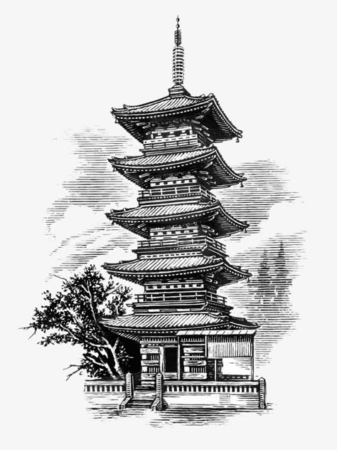 Japanese Temple Drawing, Pagoda Tattoo, Japanese Temple Tattoo, Samurai Warrior Tattoo, Temple Tattoo, Temple Drawing, Structure Building, Art Vampire, Pen Art Work