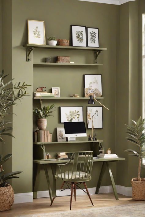 Home Office Paint Colors, Interior Home Design, Interior Space Planning, Interior Designers Kitchen Green Office Walls, Home Office Paint, Office Wall Colors, Paint Guide, Office Paint, Gold Office, Color Home, Green Office, Office Walls