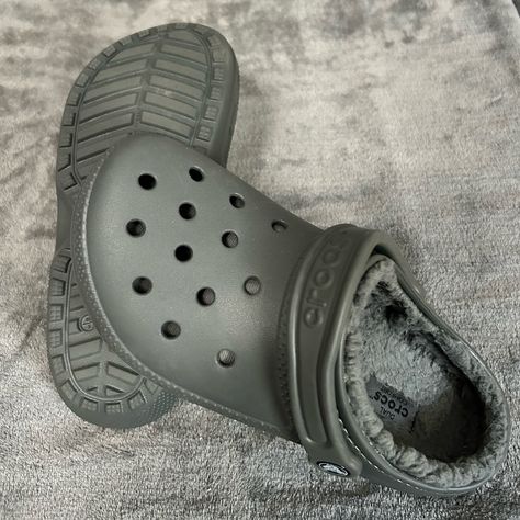 New Without Tags Grey Crocs. Size 7. Fuzzy Inside. Crocs Fuzzy Slides, Fuzzy Croc Sandal, Gray Crocs, Crocs Fur Lined, Black Fur Crocs, Fuzzy Crocs, Women's Crocs, Crocs Shoes, Mule Clogs