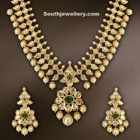 Beautiful Uncut Diamond necklace - Indian Jewellery Designs South Jewellery भारतीय दुल्हन संबंधी, Uncut Diamond Necklace, Diamond Necklace Indian, Gold Necklace Indian, Indian Jewellery Design, Diamond Jewelry Necklace, Gold Jewellery Design Necklaces, Bridal Jewellery Indian, India Jewelry