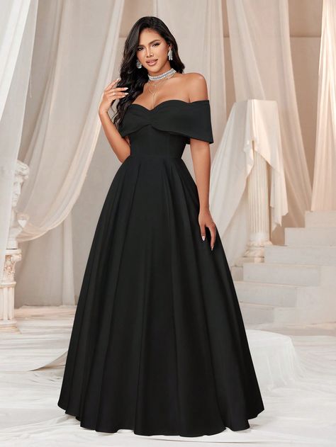 SHEIN Belle Elegant And Romantic Satin Off-Shoulder Ball Gown Wedding DressI discovered amazing products on SHEIN.com, come check them out! Ring Dance Dresses, Ring Dance, Hairstyles For Gowns, Off Shoulder Ball Gown, Wedding Dress Black, Satin Ball Gown, Short Noir, Black Short Dress, Classy Wedding