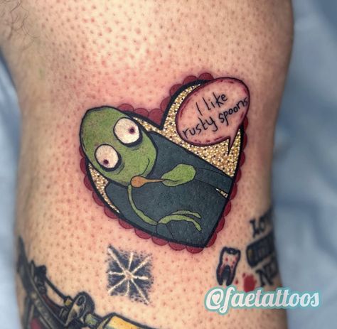 Lollipop Chainsaw Tattoo, Unhinged Tattoo Ideas, Salad Fingers Tattoo, Gorillaz Tattoos, Weirdo Tattoo, Sally Face Tattoo, Icp Tattoos, Scene Tattoos, Cartoon Tattoo Ideas