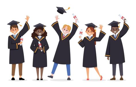 Happy Students Celebrating Graduation Graduation Cartoon, Party Illustration, School Vector, Flower Background Design, Happy Students, Wedding People, Cityscape Photos, Hard Work And Dedication, Heart With Arrow