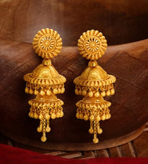 Zumka Earrings Gold, Zumka Design Gold, Zumka Design, Pahadi Jewellery, Golden Jhumka, Jhumka Design, Fashion Jewelry Necklaces Gold, Gold Earrings For Kids, Tikka Jewelry