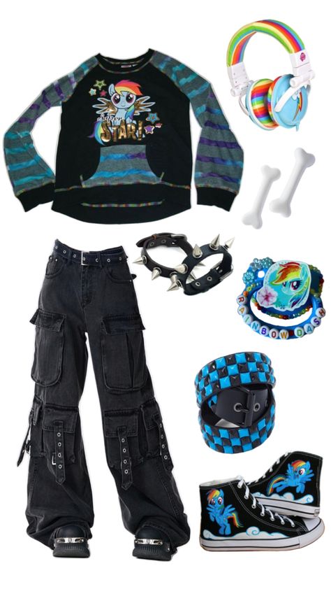 For Rainbro 🌈 Scene Boy Outfits, Diy Goth Clothes, Alien Clothes, Video Game Outfits, Silly Clothes, Trashy Outfits, Scene Outfits, Alt Outfits, Outfit Collage