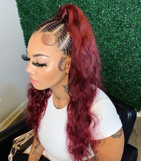 Half Stitch Braids, Feed In Ponytail, Feed In Braids, Braids Ideas, Sleek Ponytail Hairstyles, Weave Ponytail, Sew In Hairstyles, Half Ponytail, Feed In Braids Hairstyles