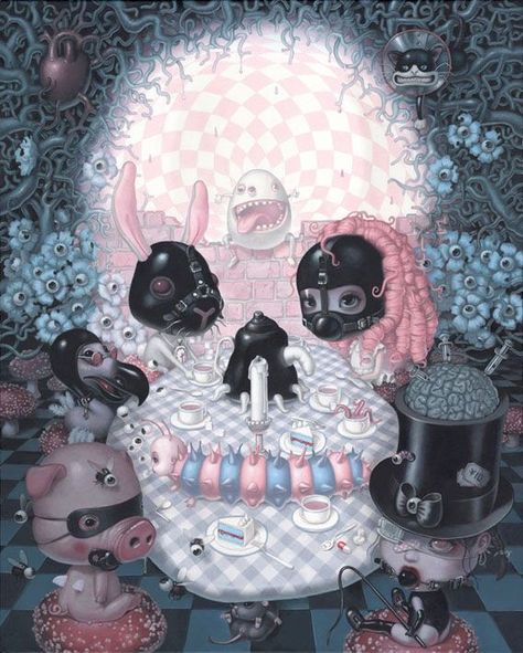 ALICE 2018 BY TREVOR BROWN Trevor Brown, Famous Contemporary Artists, Candy Gore, Cute Horror, Surealism Art, Soulful Art, Goth Art, Lowbrow Art, Brown Art