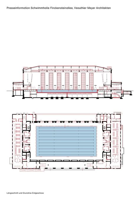 Gallery of Swimming Hall Finckensteinallee / Veauthier Meyer Architects - 17 Pool Design Plans, Swimming Pool Plan, Pool Architecture, Sports Facility Architecture, Stadium Architecture, Sports Centre, Hall Flooring, Swimming Pool Architecture, Olympic Swimming