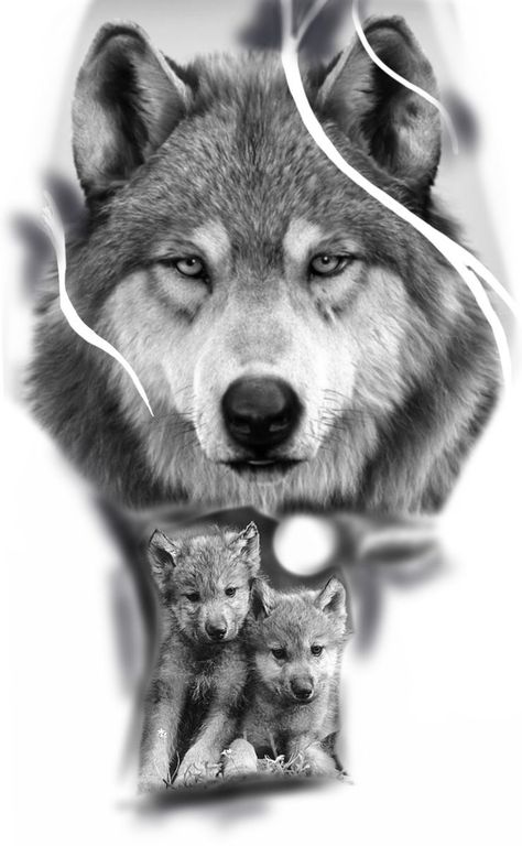 Wolf And 2 Cubs Tattoo, Wolf Family Tattoo Design, Wolf Family Tattoos For Men, Wolf Mom Tattoo, Wolf Family Tattoo, Wolf And Cub Tattoo Design, Wolf Tattoo Shoulder, Grey Wolf Tattoo, Elk Tattoo