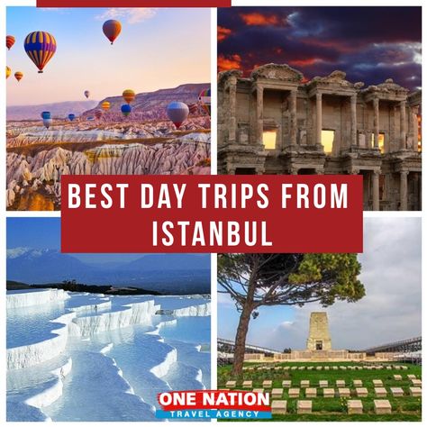 A great way to discover more of Turkey's history, culture, landmarks and natural highlights is by taking off on some of these top day trips from Istanbul. Book your experience here: https://www.onenationtravel.com/package-category/day-trips-from-istanbul/  Follow us on: Instagram: https://www.instagram.com/onenationtravel/ Facebook: https://www.facebook.com/onenationtravel/ • • #turkey #visitturkey #visitcappadocia #onenationtravel #seecappadocia #pamukkale #ephesus #gallipoli #ANZAC #turkeygram Istanbul Day Trips, Turkey Landmarks, Day Trips From Istanbul, Istanbul Tours, Turkey History, Memories Book, Turkey Tour, Visit Turkey, Natural Highlights