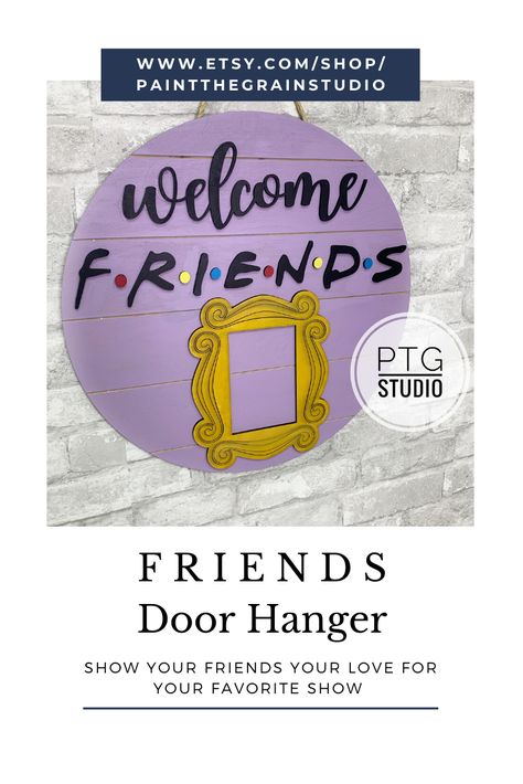 Friends Door Hanger, Friendsgiving Party, Laser Cut Wood Crafts, Wood Door Hangers, Wooden Door Hangers, Friends Show, Friends Tv Show, Friends Tv, Wooden Doors