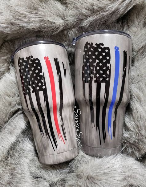 Harley Davidson Tumbler Ideas For Men, Bedazzled Cups, Firefighter Cups, Custom Yeti Cup, Wood Grain Tumbler, Cricut Tumblers, Waterslide Images, American Flag Crafts, American Flag Wall Art