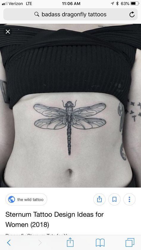 Dragon Fly Stomach Tattoo, Dragonfly Chest Tattoo, Dragonfly Sternum Tattoo, Sternum Tattoo Design, Wild Tattoo, Stomach Tattoos, Sternum Tattoo, Dragonfly Tattoo, Dragon Fly