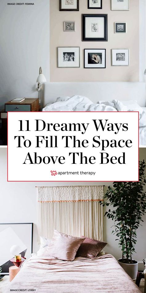 If you're looking for something a little off the beaten path, here are 11 headboard alternatives to give your bed that finished look. #bedframe #headboard #headboardideas #bedroomdecor #statementwall #bedroomdecorideas #bedframeideas #budgetbedroomideas #gallerywall #bedding Bed No Headboard Ideas, No Headboard Bedroom, Bedroom No Headboard, No Headboard Ideas Bedroom, Beds Without Headboards Ideas, Fake Headboard, Bed No Headboard, Pretty Headboard, No Headboard