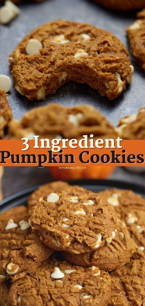 Fall baking just got easy with these delicious pumpkin cookies! Made with just 3 ingredients, it takes minutes to make up a big batch for the whole family to enjoy. I know you are going to love these! 3 Ingredient Pumpkin Spice Cookies, Homemade Pumpkin Spice Cookies, Pumpkin Cookies 2 Ingredients, Pumpkin Oatmeal Cookies 3 Ingredients, 3 Ingredient Fall Desserts, Pumpkin 3 Ingredient, Few Ingredient Baked Goods, Pumpkin Spice Cookies 2 Ingredients, Two Ingredient Pumpkin Cookies